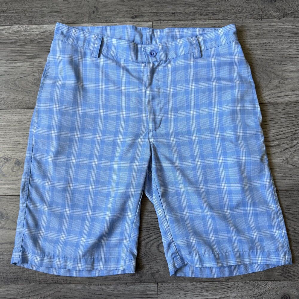 PING Men’s SensorCool Light Blue and White Plaid Golf Shorts - Size 30